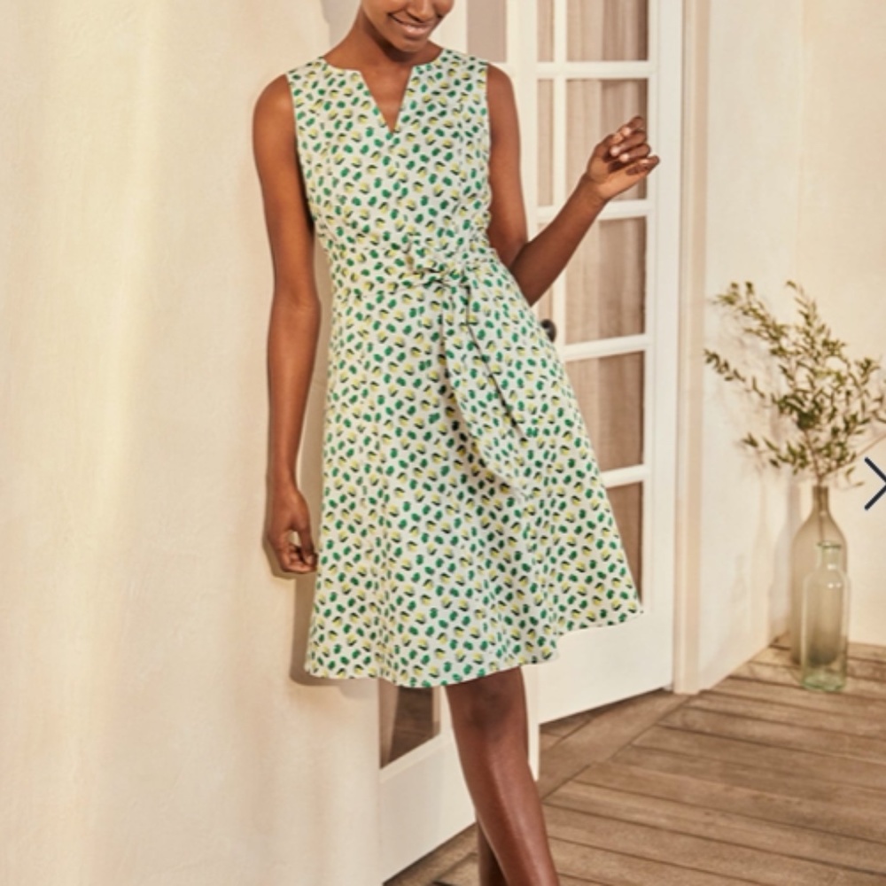 Boden Cotton Lemon Print Midi Dress with Belt